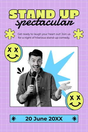 Stand-up Show Promo with Performer telling Jokes Pinterest Design Template