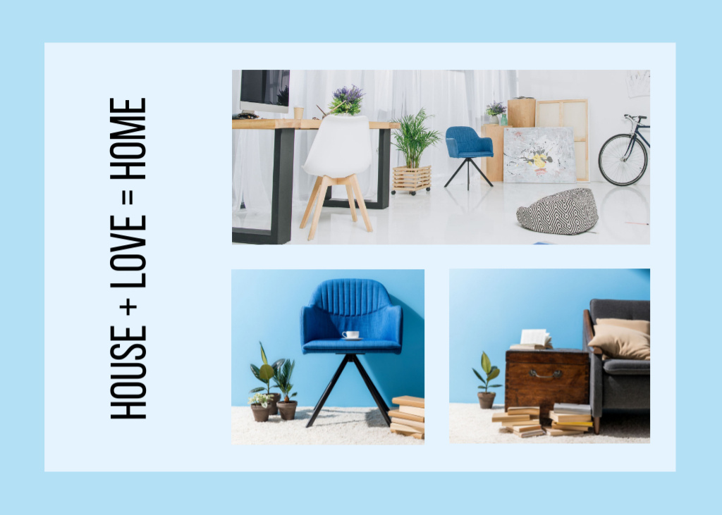 Designvorlage Cozy Apartment Interior With Modern Furniture Collage für Postcard 5x7in