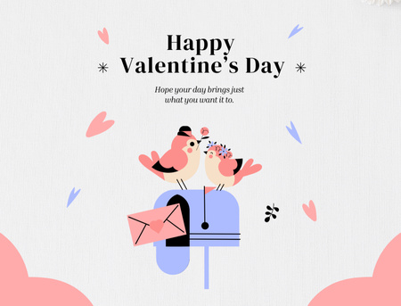 Modèle de visuel Happy Valentine's Day Wishes In Mailbox With Birds - Postcard 4.2x5.5in