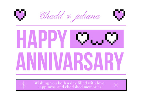 Greetings on Anniversary with Pixel Hearts Postcard 5x7in Design Template