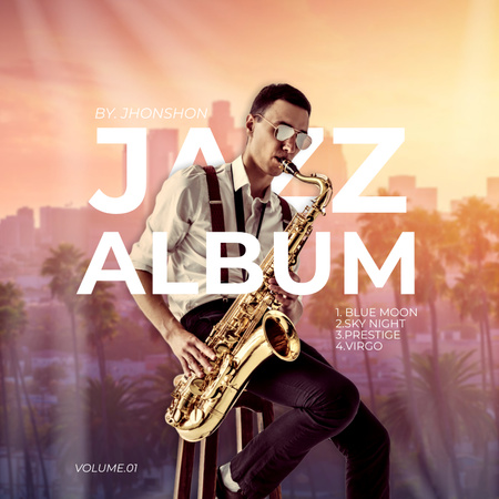 Man Playing on Saxophone Album Cover Design Template