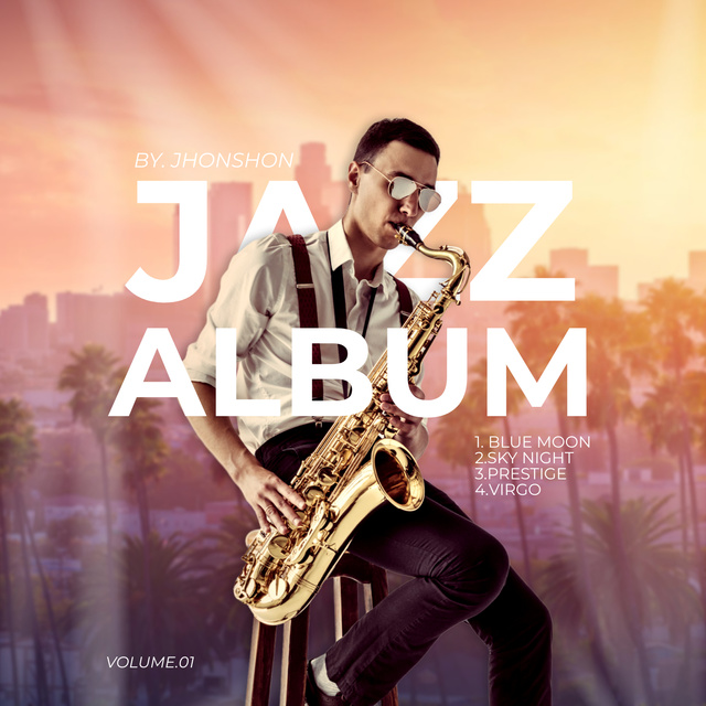 Platilla de diseño Man Playing on Saxophone Album Cover