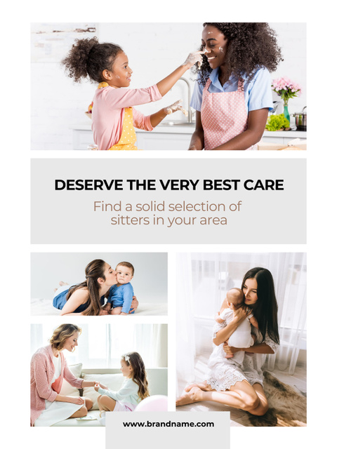 Babysitting Services Offer with Nannies and Kids Poster US Design Template