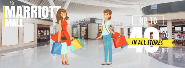 Mall Sale Announcement Cheerful Girls with Shopping Bags Facebook Video cover Tasarım Şablonu
