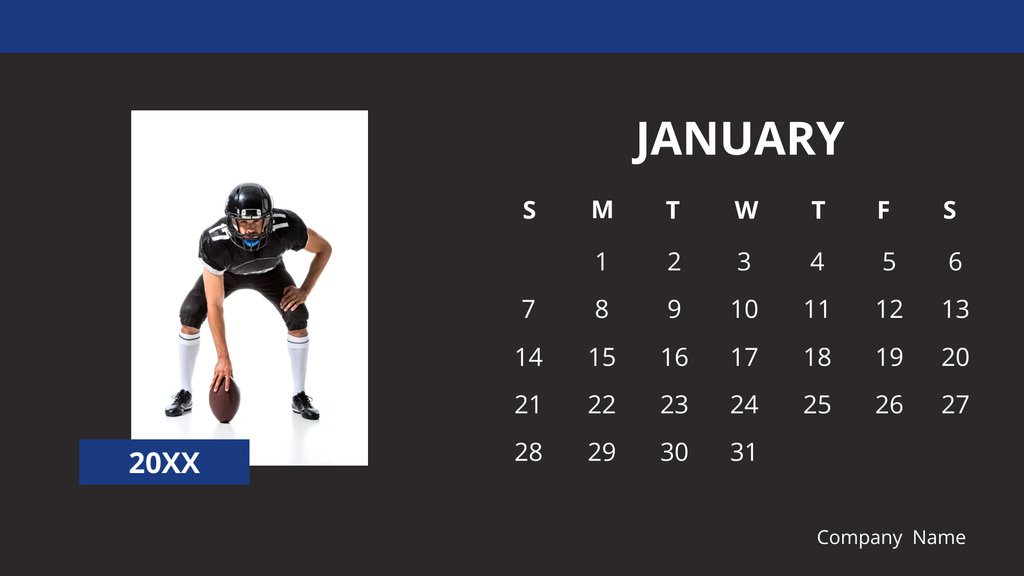 American Football Professional and Amateur Players Calendarデザインテンプレート
