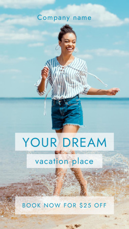 Plantilla de diseño de Beach Hotel Ad with Beautiful African American Woman Instagram Video Story 