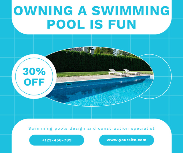 Innovative Pool Installation Services Sale Offer In Blue Facebookデザインテンプレート