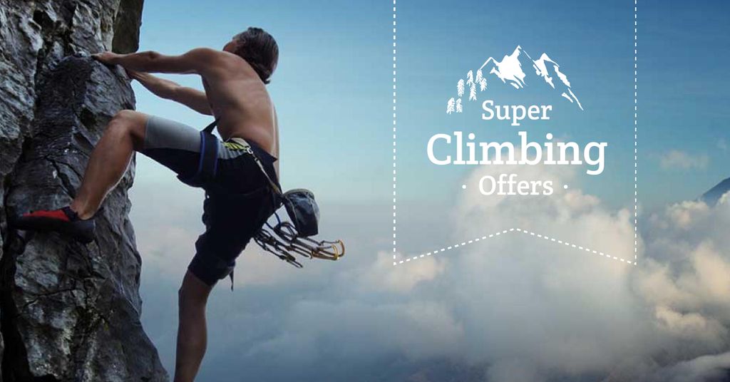 Rock Climbing Sport Ad with Climber Facebook ADデザインテンプレート