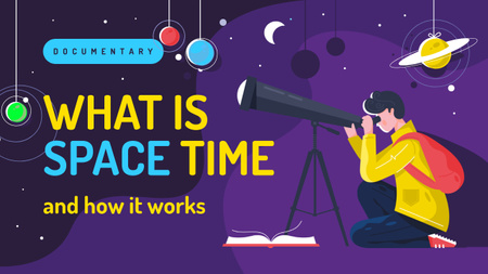 Space Theme Man with Telescope Watching Sky Youtube Thumbnail Design Template
