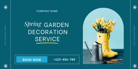Plantilla de diseño de Oferta de servicio de decoración de jardín de primavera Twitter 