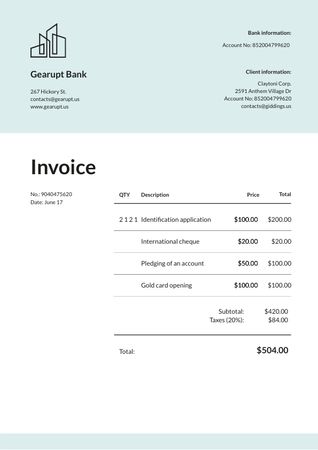Bank Services on White Invoice Design Template