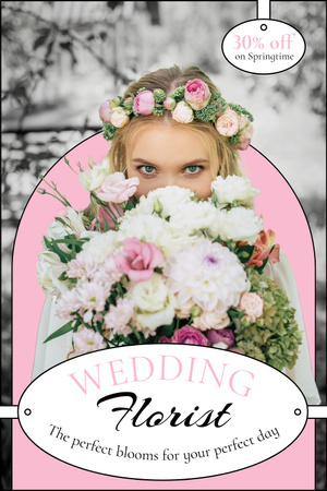 Ontwerpsjabloon van Pinterest van Bloemistendiensten met mooie bruid met boeket