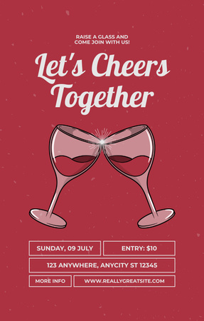 Alcohol Drinks Party Ad on Red Invitation 4.6x7.2in Design Template