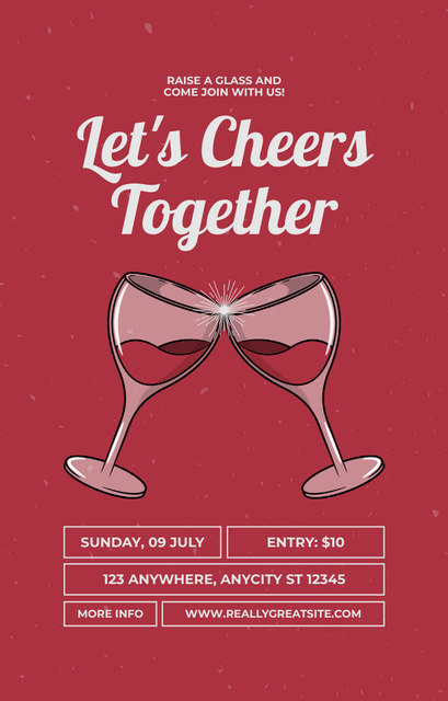Template di design Alcohol Drinks Party Ad on Red Invitation 4.6x7.2in