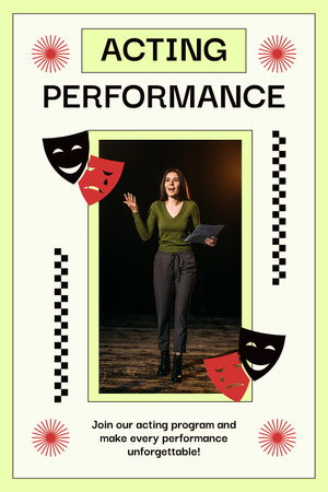 Acting Performance with Talented Actress Pinterest Design Template