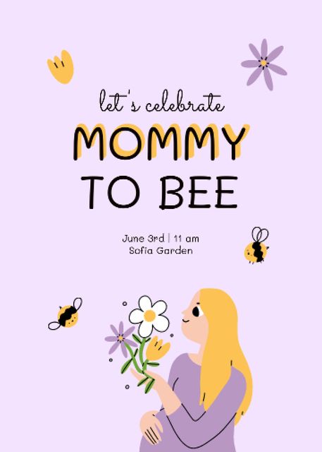 Baby Shower Celebration with Mom holding Cute Bouquet Invitation Design Template