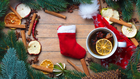 Modèle de visuel Cup with Spicy Drink and Santa Hat - Zoom Background