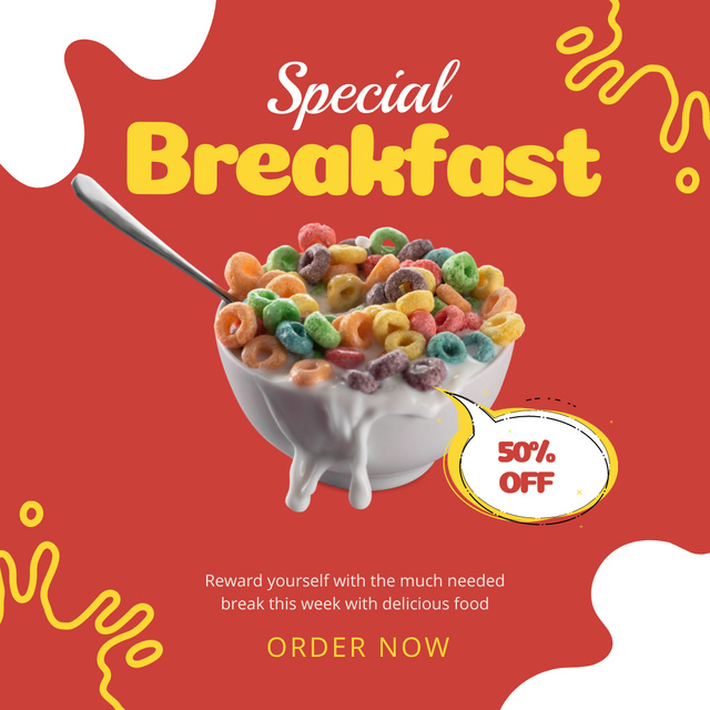 Designvorlage Quick Breakfasts At Half Price Offer für Instagram