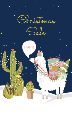 Christmas Sale Announcement with Funny Lama Instagram Story Design Template