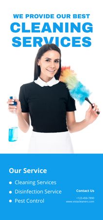 Cleaning Service Offer with Woman with Dust Brush Flyer DIN Large Design Template