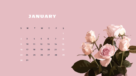 Bouquet of Tender Pink Roses Calendar Design Template