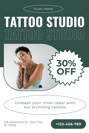 Ontwerpsjabloon van Pinterest van Mooie tatoeages in studio met kortingsaanbieding