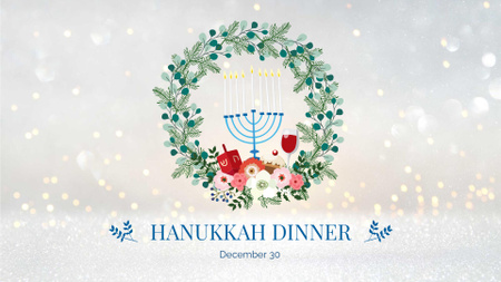 Hanukkah Dinner with Wreath and Menorah FB event cover Design Template