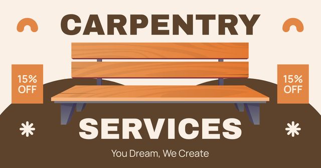 Fantastic Carpentry Service With Discounts And Slogan Facebook AD Tasarım Şablonu