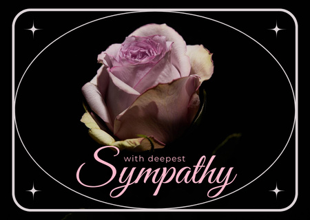 Deepest Sympathy Message with Rose on Black Card Design Template