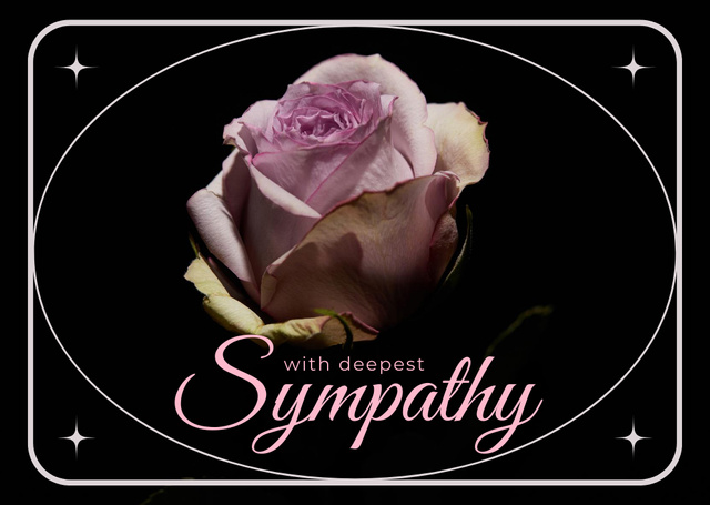 Plantilla de diseño de Deepest Sympathy Message with Rose on Black Card 