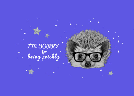 Apology Phrase with Cute Hedgehog in Glasses Postcard 5x7in Design Template