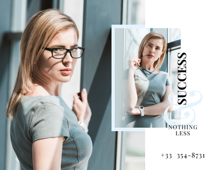Business Success Concept with Confident Young Woman Postcard 4.2x5.5in Design Template