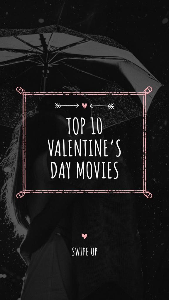 Valentine's Movies Ad with Romantic Couple under Umbrella Instagram Story Modelo de Design