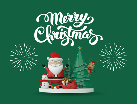 Plantilla de diseño de Saludos navideños con fuegos artificiales y Papá Noel Postcard 4.2x5.5in 