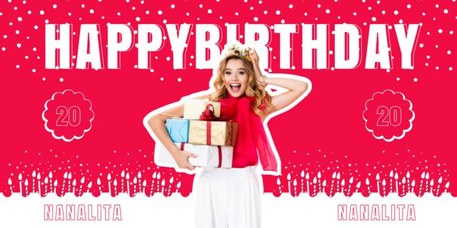 Plantilla de diseño de Birthday of Young Woman with Gift Boxes Twitter 