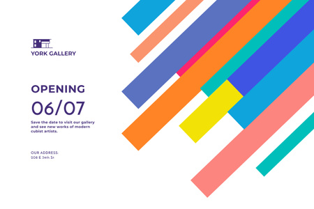 Gallery Opening Announcement with Colorful Lines Poster 24x36in Horizontal Design Template