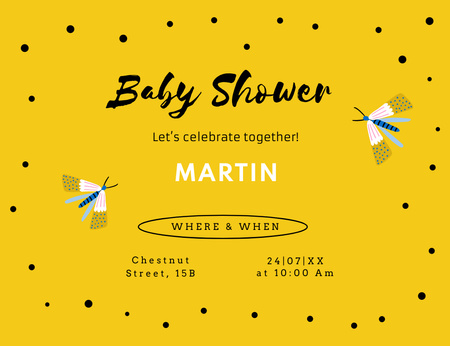 Baby Shower Celebration Announcement In Yellow Invitation 13.9x10.7cm Horizontal Design Template