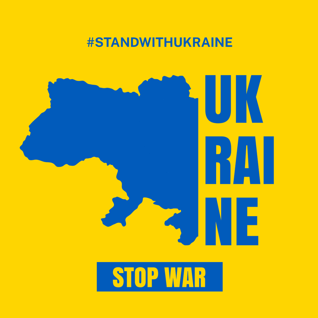 Stand with Ukraine Phrase in National Flag Colors with Map Instagram Tasarım Şablonu