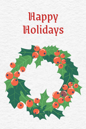 Festive Christmas And New Year Greeting with Illustrated Wreath Postcard 4x6in Vertical Design Template