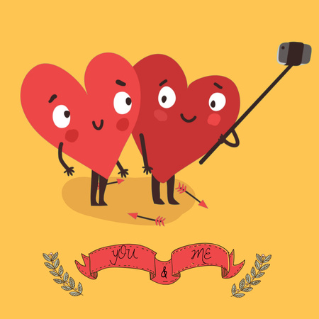 Cute Hearts making Selfie on Valentine's Day Animated Post Design Template