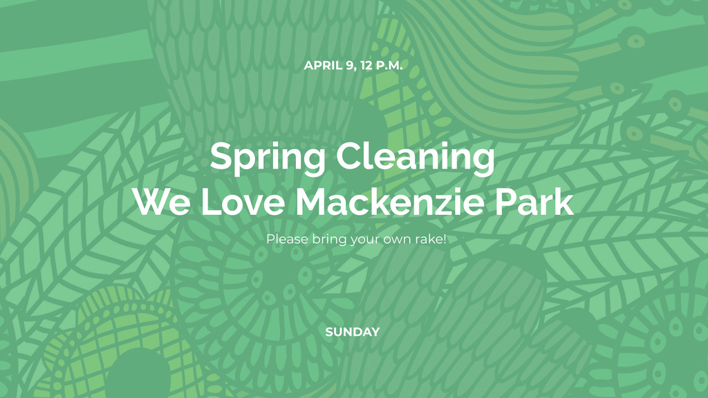 Spring Cleaning Event Invitation Green Floral Texture Title 1680x945px Šablona návrhu