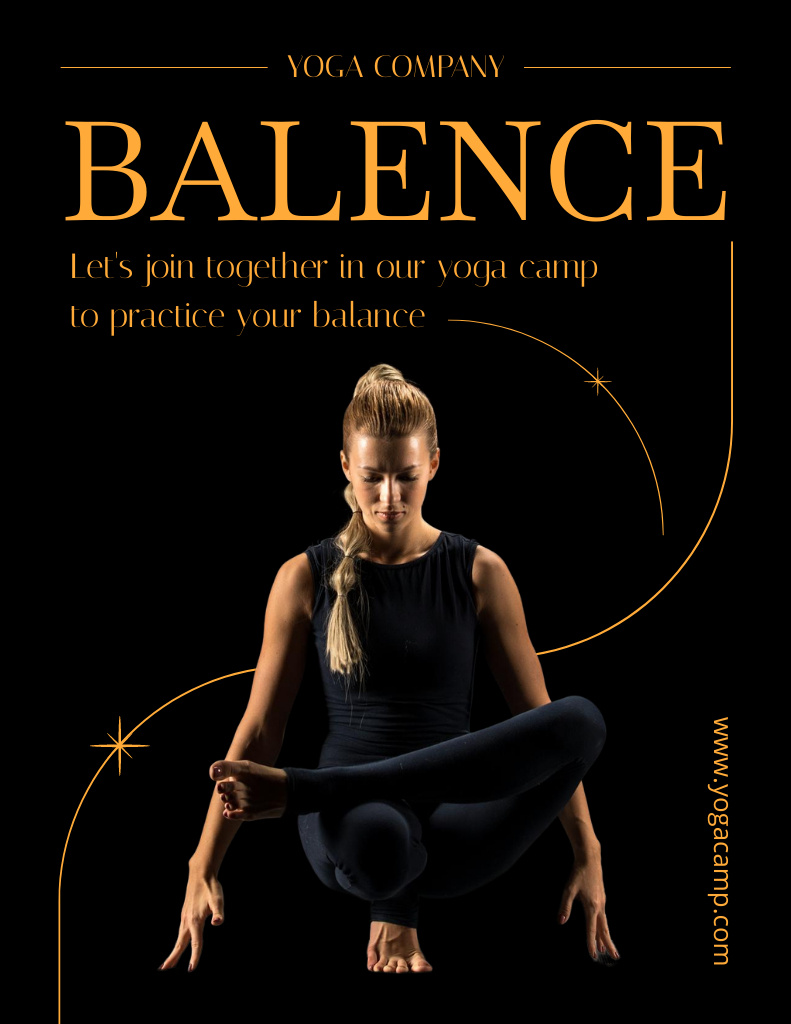 Plantilla de diseño de Find Balance in Yoga Summer Camp Poster 8.5x11in 
