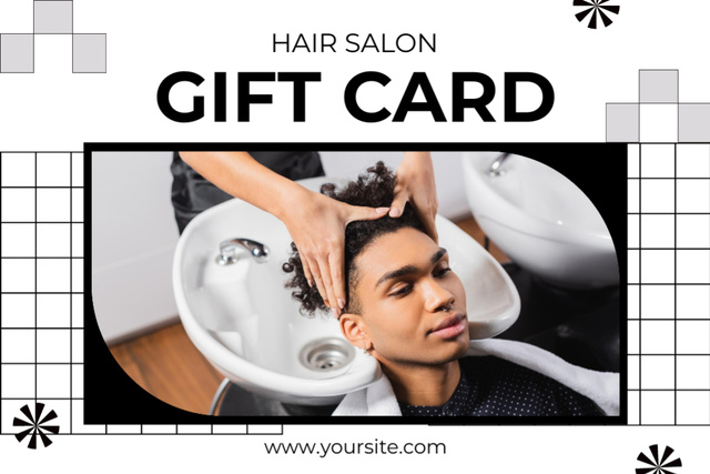 Hairdresser Washing Client Head in Barbershop Gift Certificate Šablona návrhu