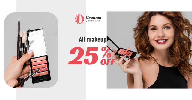 Cosmetics Sale with Beautician applying Makeup Facebook AD tervezősablon