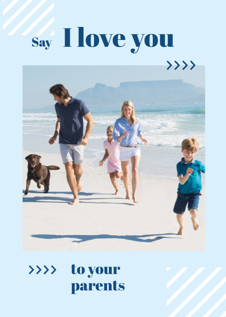 Template di design Parents With Kids And Dog At Seacoast And Quote About Love Postcard 5x7in Vertical