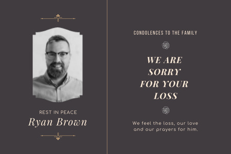 We are Sorry for Your Loss with Man in Glasses Postcard 4x6in Design Template