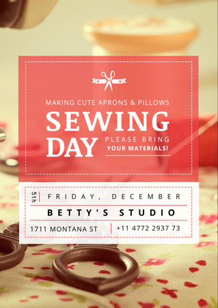 Sewing Day Event and Master Class Invitation Flyer A6 Design Template