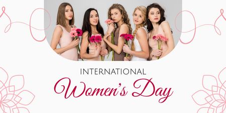 Monipuoliset naiset pitelevät kukkia kansainvälisenä naistenpäivänä Twitter Design Template