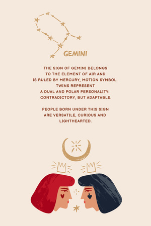 Template di design spiegazione del segno astrologico con due donne Pinterest