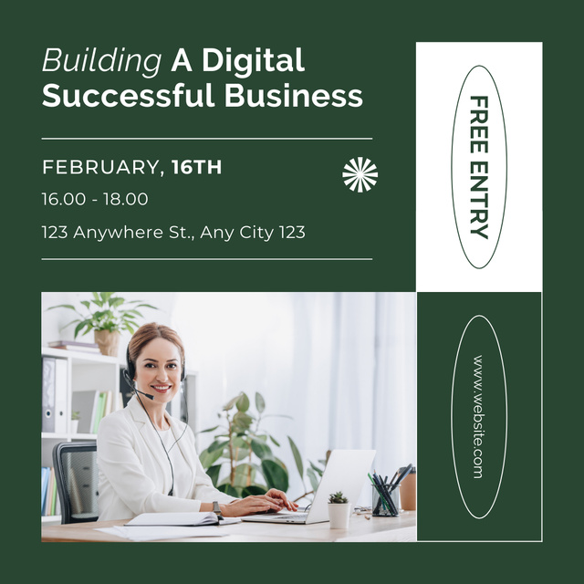 Building a Digital Successful Business Training Ad on Green LinkedIn postデザインテンプレート